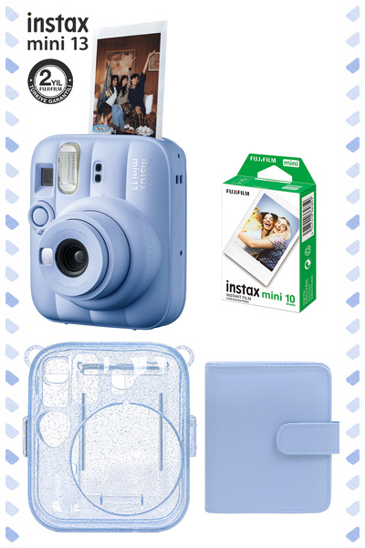 Fujifilm Instax Mini 13 Mavi Fotoğraf Makinesi Deri Albüm Pleksi Kılıf ve 10'...
