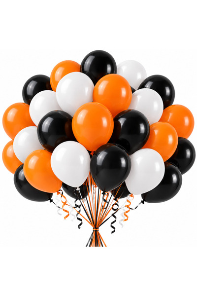 Ropet Set 50 Baloane Latex Halloween, Alb, Portocaliu si Negru, 30 cm,