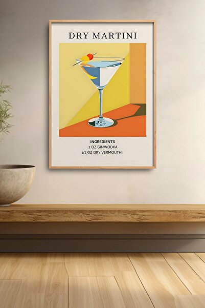 HOMEPACK Recept za suvi martini koktel Retro žuto-narandžasta uokvirena slika...