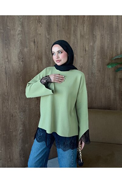 Adalenna Moda Dantelli Üst Kalite İnce Triko Kazak