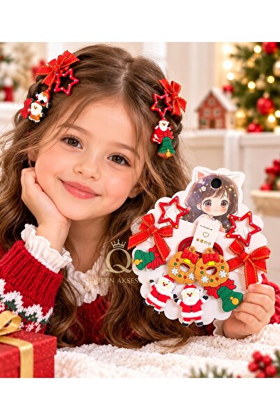 QUEEN AKSESUAR Set de 10 bucăți de cleme mici elastice, cu design de Crăciun,...