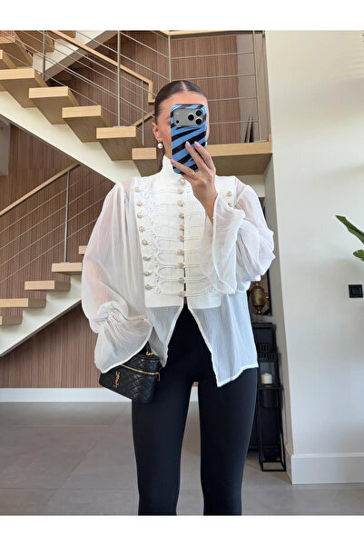 My Blog White Button Detailed Napoleon Shirt - 5110