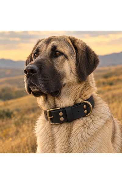 Hakiki Deri Büyük Irk Köpek Boyun Tasması Siyah XL