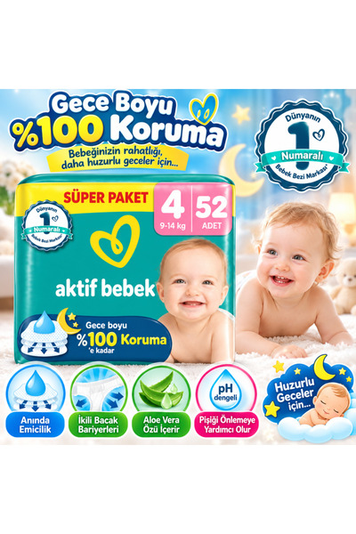 kumkumticaret Active Baby Super Package Baby Diapers Size 4 52 Pieces