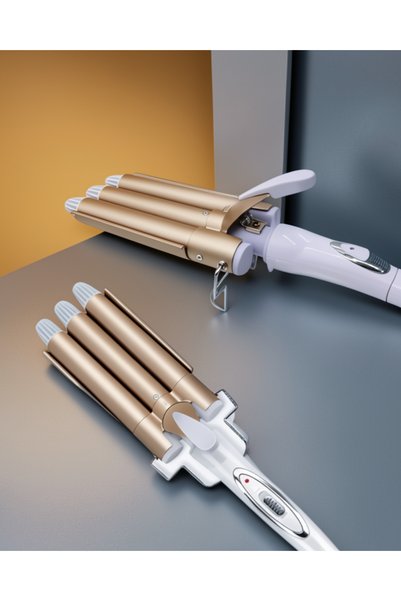 Generic Brand مكواة تجعيد الشعر ثلاثية الأسطوانات قابلة للتعديل بدرجة حرارة ع...