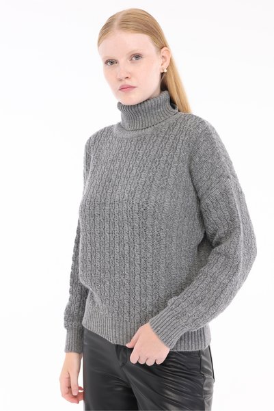 Trist Star Women's Wool Textured Hair Knit Turtleneck Sweater Trist-G-6169