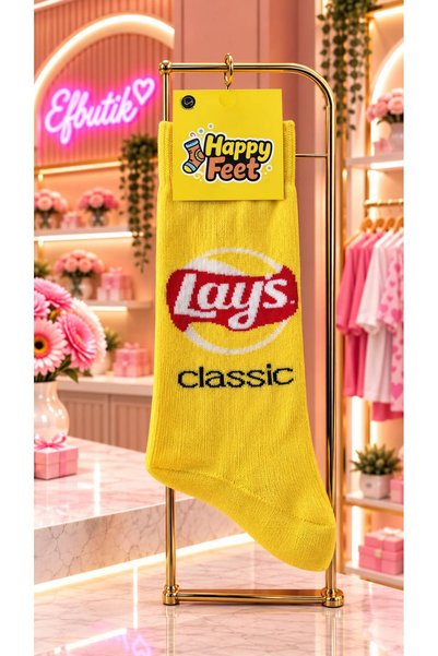EFBUTİK Lay's Classic Patterned Yellow Socks