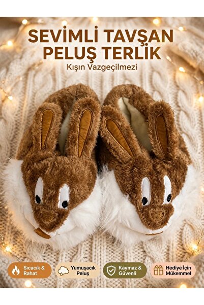 Peluş Kahverengi Sevimli Hayvan Figürlü Kaydırmaz Taban Ev Pandufu