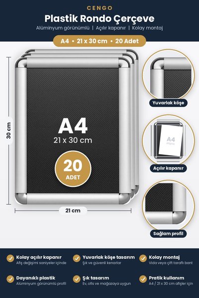 Cengo 20 Adet A4 Plastik ( 21x30 ) Rondo Çerçeve