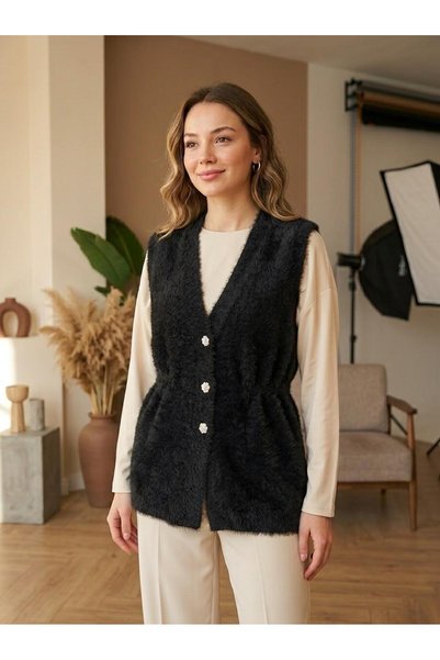 ÇALIKUŞU TRİKO Bearded Vest with Rubber Waist and Pearl Button Detail M26212