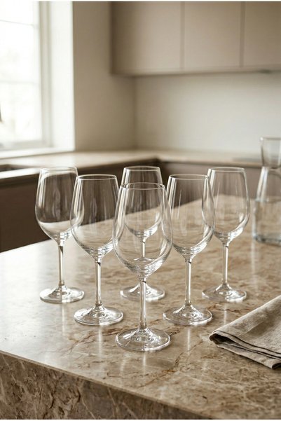 Tutku Home 6'lı Kristal Cam Şarap Kadeh Seti - İnce Saplı - 250 ML