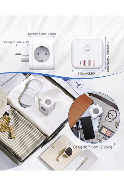 lstri kıllı Küp Priz 8'i 1 Arada Çoklayıcı, 4 AC Fiş Girişi + 3 USB + 1 Type-C Hızlı Şarj Portu, Güç Düğmeli Topraklı Priz Adaptörü