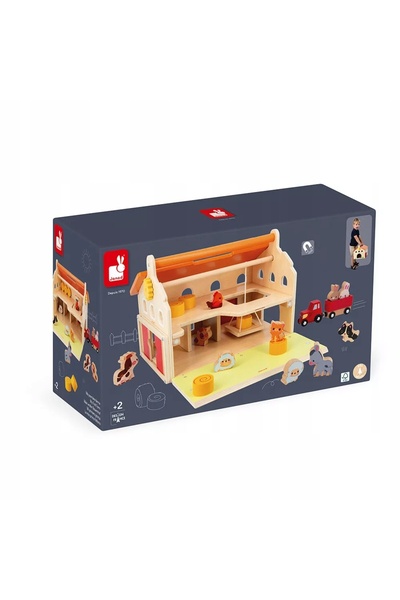 Janod Gard din lemn Farma cu acoperiș rabatabil și figurine