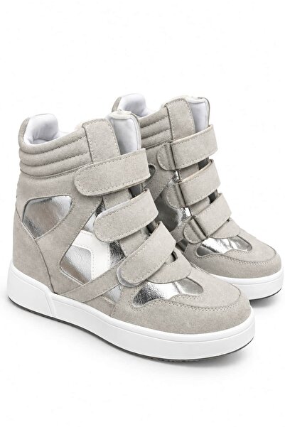 diclepolat Women's Ice Gray Hidden Heel Women's Sneakers and Boots 8 cm