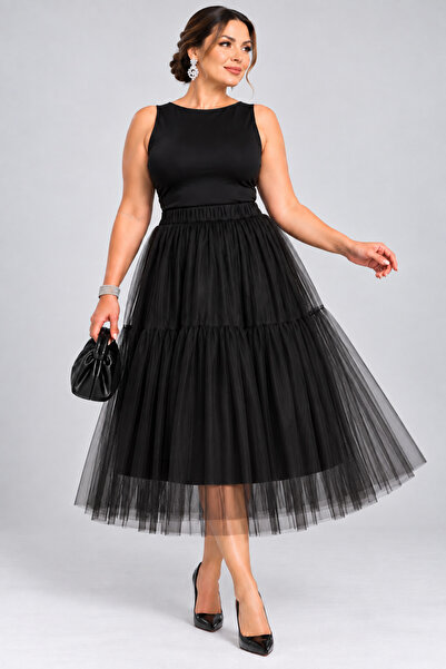 ROCMAY Ag Country Plus Size Lined Layered Tulle Midi Skirt