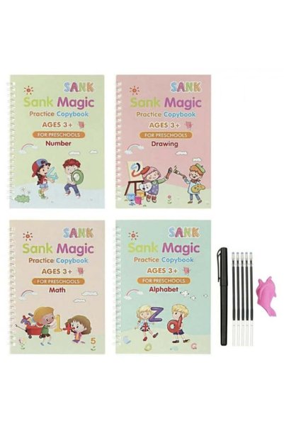 OEM Set de 4 caiete de lucru educative cu pix magic, 10 rezerve de cerneală ș...