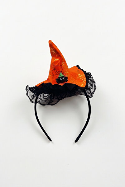 Le Mabelle Orange Spider Figured Tulle Detailed Witch Hat Model Girl's Crown