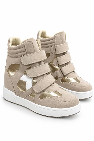 diclepolat Women's Beige Hidden Heel Women's Sneakers and Boots 8 cm