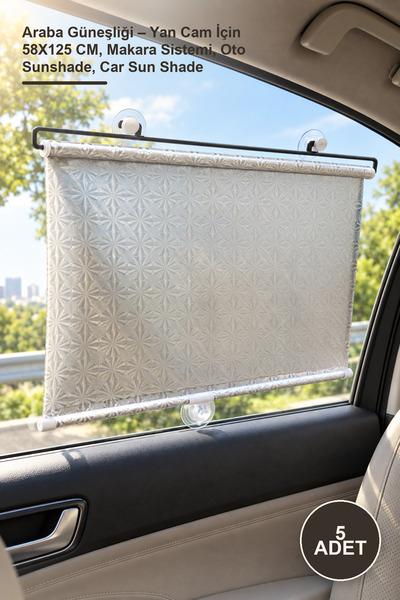 Yenilig 5 Adet Araba Güneşliği – Yan Cam İçin 58X125 CM, Makara Sistemi, Oto Sunshade, Car Sun Shade