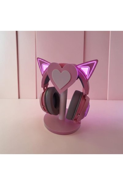 Statue Pembe Kalp Figürlü Kulaklık Standı - Kawaii Masaüstü Oyuncu Kulaklık T...