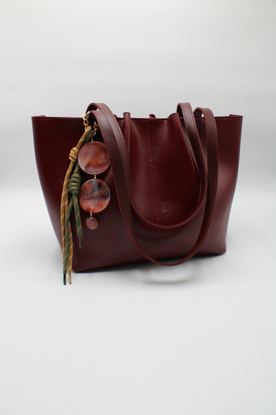 LASSO Women's Burgundy Large Size Zippered Hand, Arm and Shoulder Bag with Laces and Buckle Charms