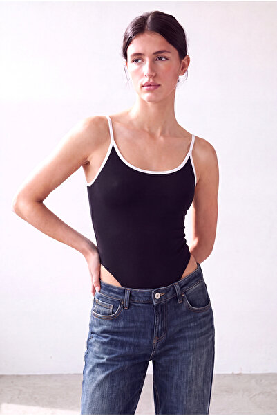 WESTMARK LONDON Women's Black Cotton Strappy Sleeveless Colorful Ribbed Bodys...