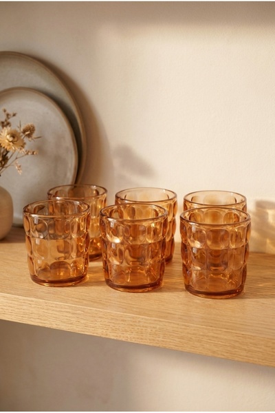 EVLE Set of 6 Acrylic Short Water Glasses 325 ml Embossed