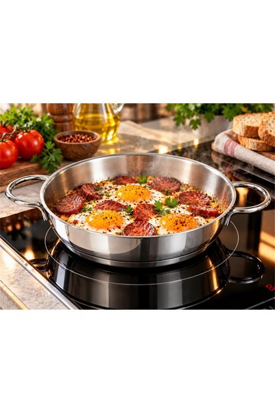 OMS Paslanmaz Çelik İndüksiyon Taban Sahan Tava 24x4,8 Cm - 2,0 Litre ( 2102 )