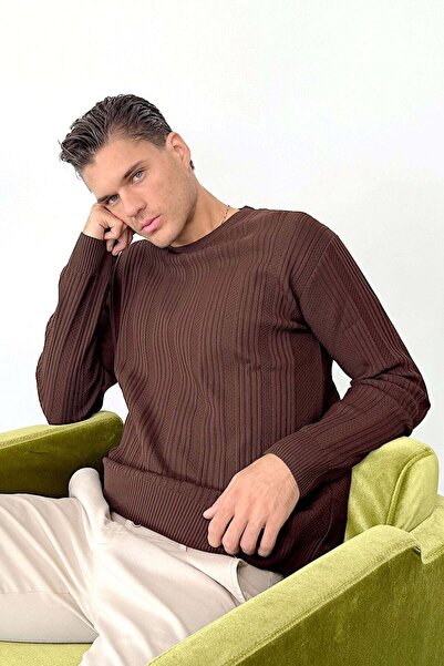 JB John Borners Pulover tricotat gros pentru bărbați, cu gât crewneck, maro -...
