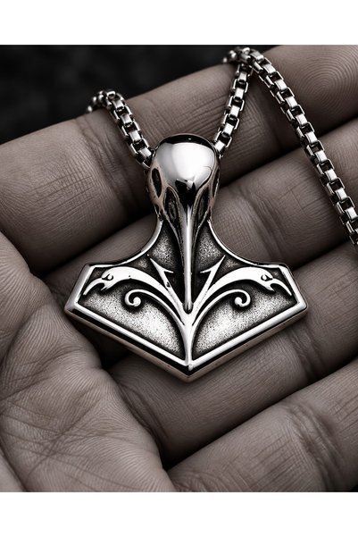voyageaccessory Paslanmaz Çelik Viking Mjölnir Kuzgun Kafatası Viking Kolye