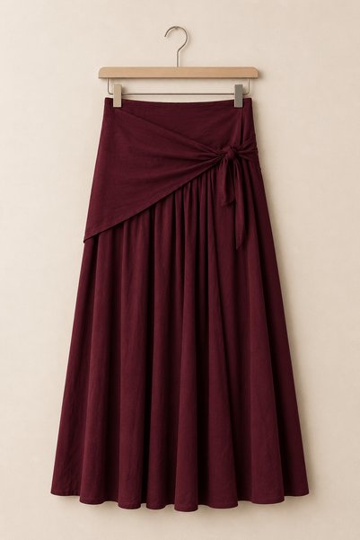 Hepsi Moda Waist Scarf Skirt 345 - Burgundy
