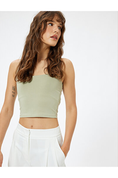 Koton Basic Crop Atlet Kare Yaka Kalın Askılı Pamuklu Slim Fit