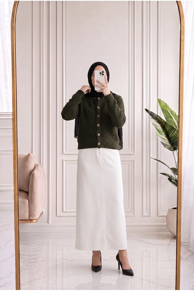 Holehola İffet Large Buttoned Short Soft Cardigan-Kr6048 Khaki
