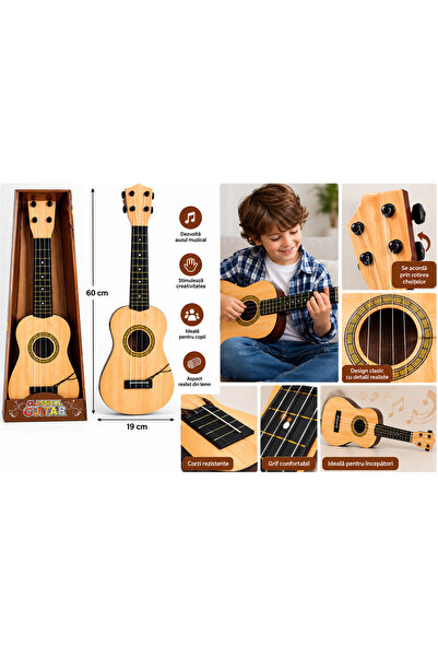 Generic Brand Children's toy guitar, 4 strings, 60 cm, with tuning keys, educ...