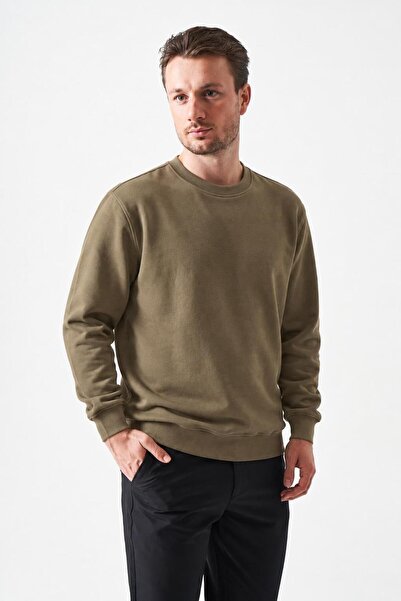 TENA Hanorac pentru bărbați, verde măsliniu, cu guler tip crewneck, model The...