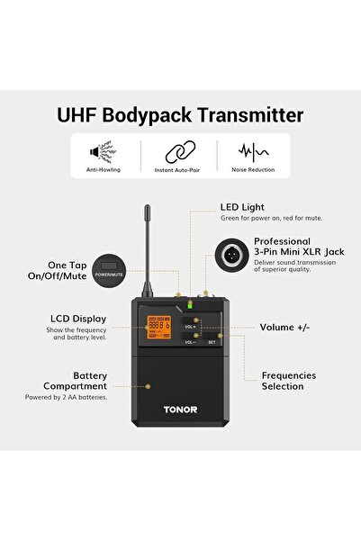TONOR Sistem de microfoane wireless UHF cu 5 canale X118