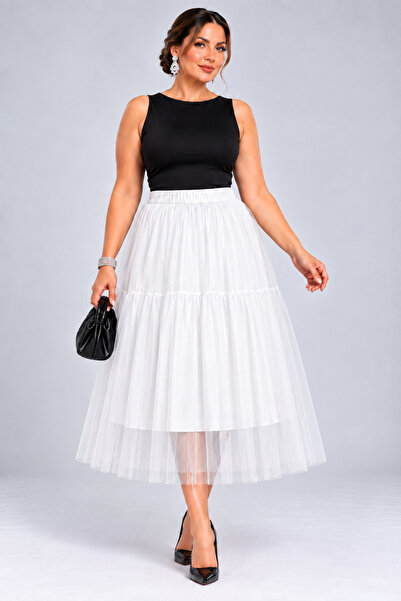 ROCMAY Ag Country Plus Size Lined Layered Tulle Midi Skirt