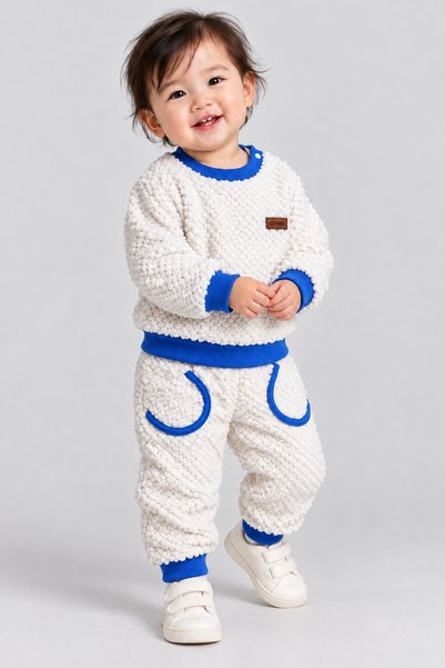 caddekids Erkek Bebek 2'li Peluş Eşofman Takımı Dokulu Sweatshirt Eşofman Alt...