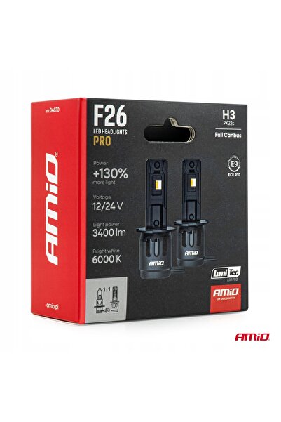 AMIO Becuri LED auto H3 F26 PRO +130% MAI MULTĂ LUMINĂ 12V 24V 2 BUCĂȚI