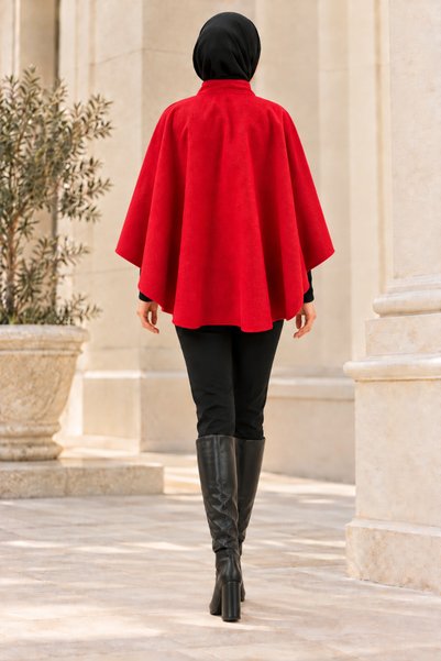 EBRUTESETTÜR Buttoned Cashmere Poncho Red