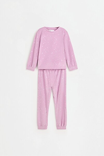 LEFTIES KIZ ÇOCUK Kadife dokulu metalik desenli pijama takımı