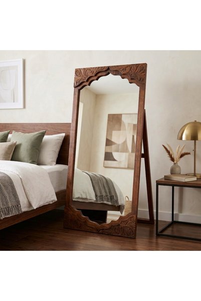 Ebticar Wooden Framed Rectangular Floor Mirror – Brown