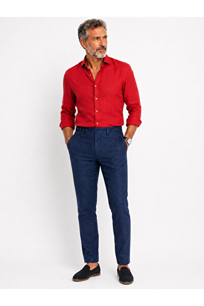 Fashion Wear Fashion-Wear Ανδρικά κλασικά λινά παντελόνια στενής γραμμής Μπλε
