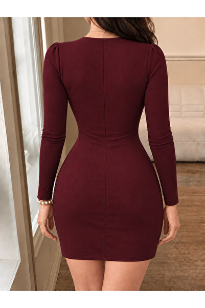 pazarella Women's long sleeve, double-breasted collar, short imported crepe dress