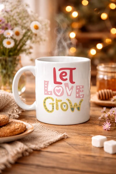NW NessiWorld كوب من البورسلين بتصميم Let Love Grow موديل 37 - كوب هدية خاص ب...