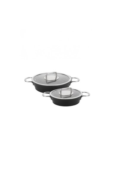 Turkishsouq Tantitoni Set of 4 Black Italian Granite Frying Pans with Lids