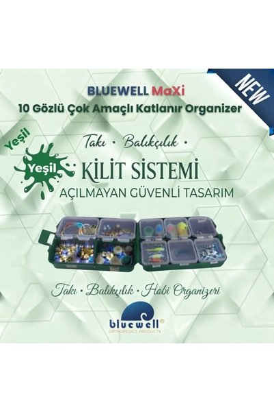 BLUEWELL Çok Amaçlı Katlanır Kozmetik Takı Toka Organizer 10 Gözlü Düzenleyici