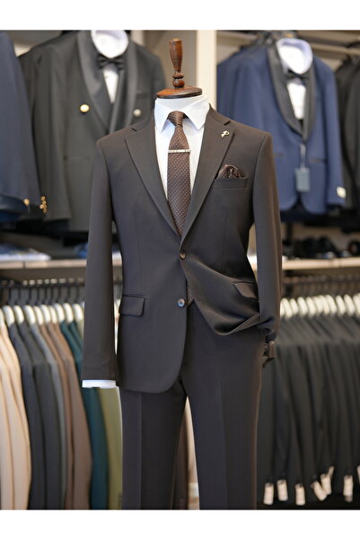 PAREZ Erkek Slim Fit İtalyan Stil Mono Yaka Kruvaze Takım Elbise - Ceket Pant...