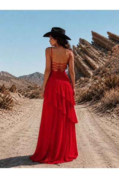 Dressia Layered Ruffle Evening Gown Graduation