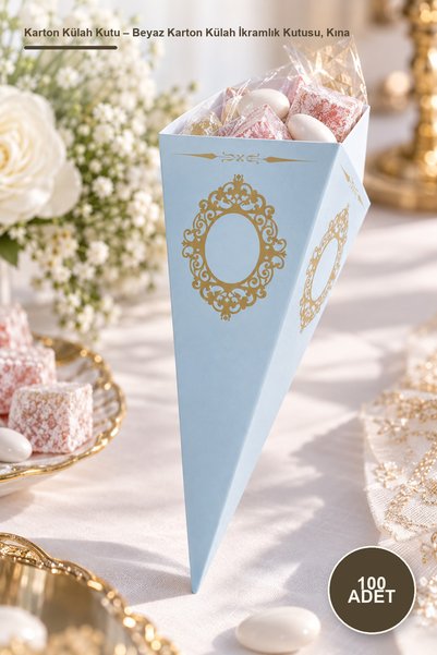 Yenilig 100 Adet Karton Külah Kutu – Beyaz Karton Külah İkramlık Kutusu, Kına Nişan Düğün Mevlit Doğum Günü Baby Shower, Cone Box Favor Box